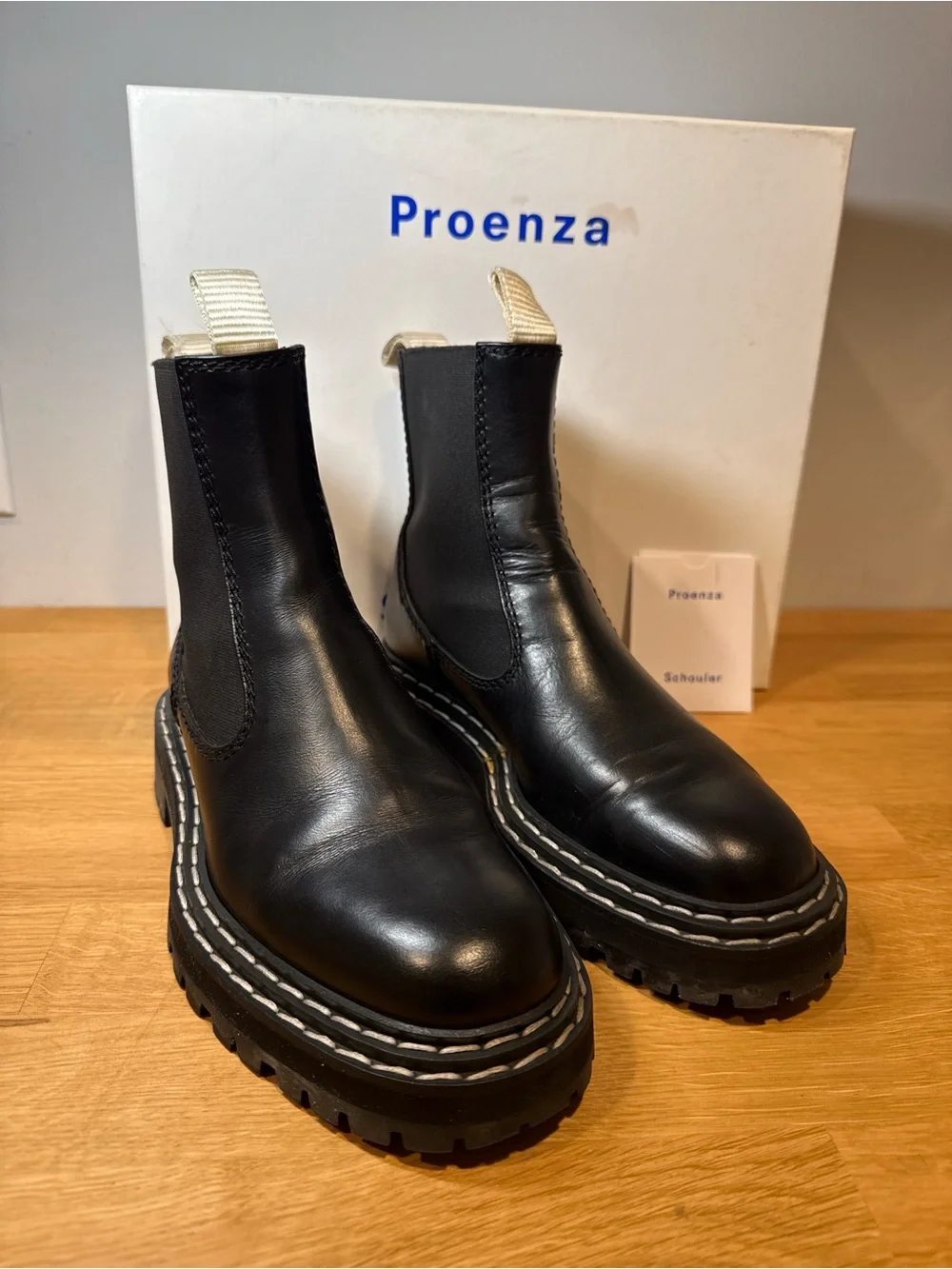 Proenza Schouler Black Leather Chelsea Lug Sole Platform Boots Italy EU 37